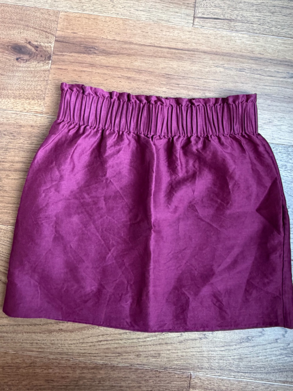 COS Burgundy Silk & Wool Mini Skirt with Elastic Waist & Pockets